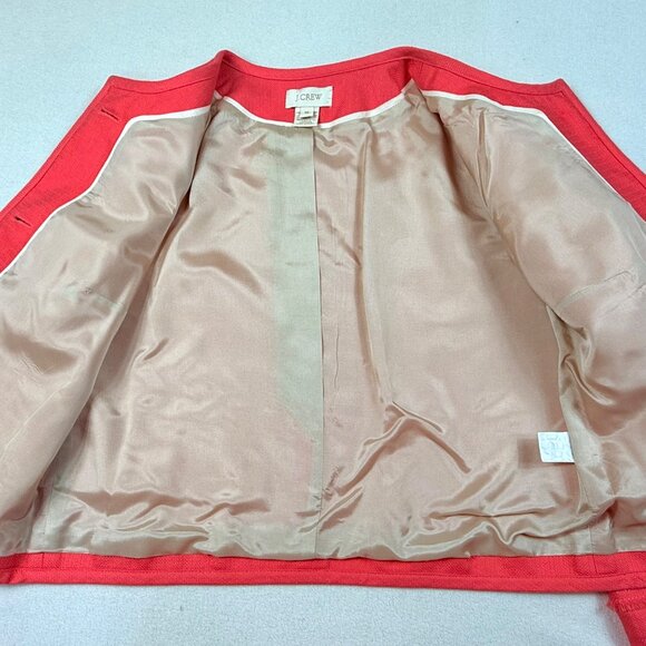 J. Crew Cropped Coral Blazer Lined - Fringe Trim - Size 10 - Picture 6 of 9